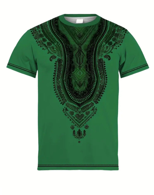 Maryam’s Essential Men’s Ethnic Style Graphic Pattern Print Crew Neck, Short Sleeve Top Tank