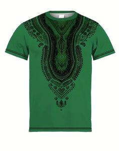 Maryam’s Essential Men’s Ethnic Style Graphic Pattern Print Crew Neck, Short Sleeve Top Tank