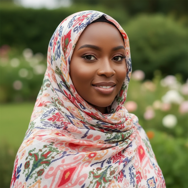 Maryam's Essential Flower Printed Cotton Viscose Tassels Hijab