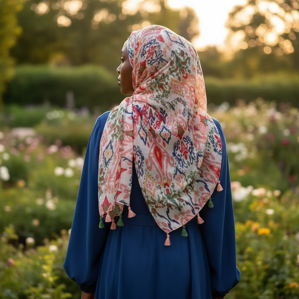Maryam's Essential Flower Printed Cotton Viscose Tassels Hijab