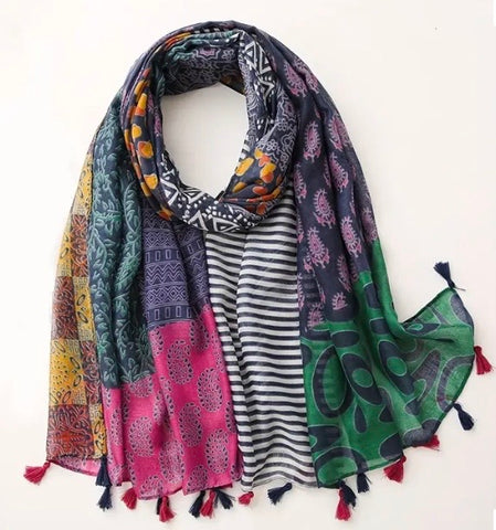 Maryam's Essential Flower Print Cotton Viscose Tassels Hijab
