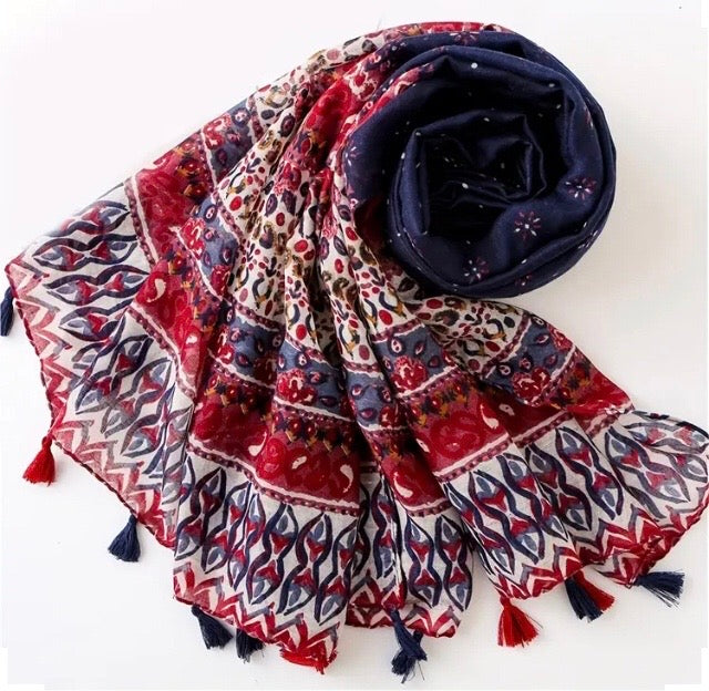Maryam's Essential Printed Cotton Viscose Tassels Hijab