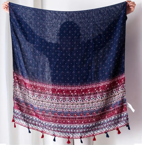 Maryam's Essential Printed Cotton Viscose Tassels Hijab