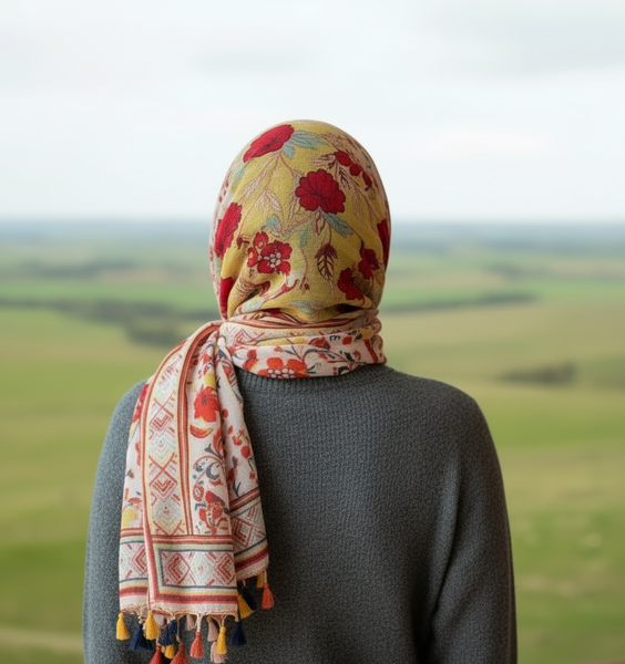 Maryam's Essential Flower Printed Cotton Viscose Tassels Hijab