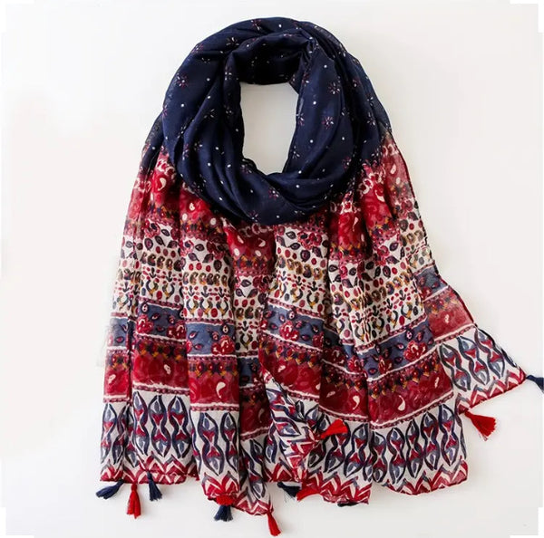 Maryam's Essential Printed Cotton Viscose Tassels Hijab