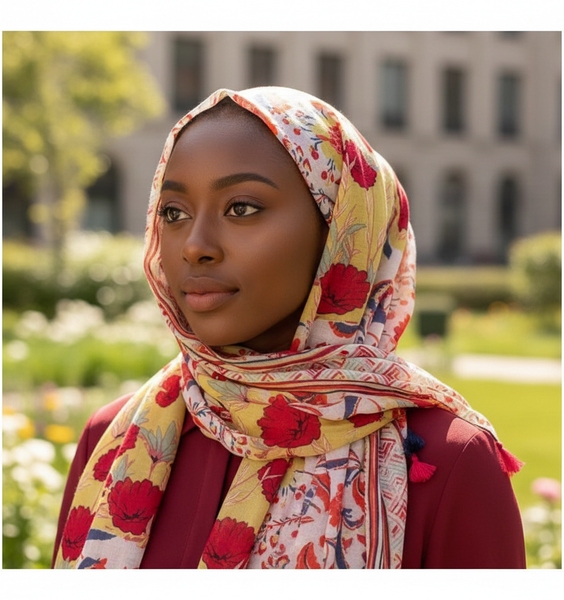 Maryam's Essential Flower Printed Cotton Viscose Tassels Hijab