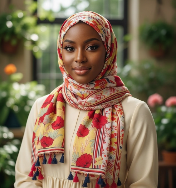 Maryam's Essential Flower Printed Cotton Viscose Tassels Hijab