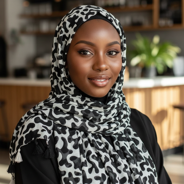 Maryam's Essential Wavy Printed Cotton Viscose Tassels Hijab