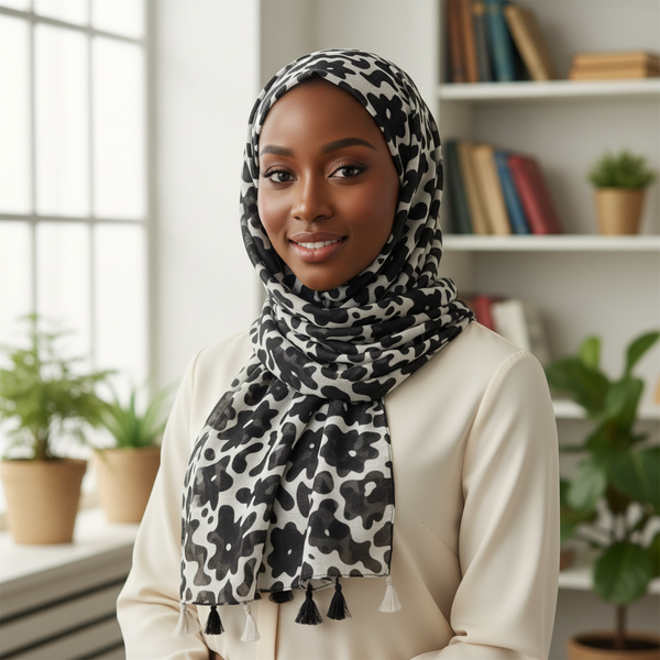 Maryam's Essential Wavy Printed Cotton Viscose Tassels Hijab
