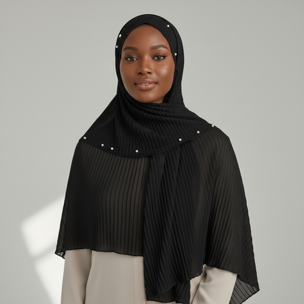 Maryam's Essential Premium Lurex Pleated Chiffon Crinkle with Beads Hijab