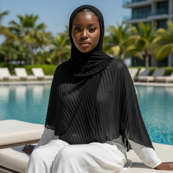 Maryam's Essential Premium Lurex Pleated Chiffon Crinkle with Beads Hijab