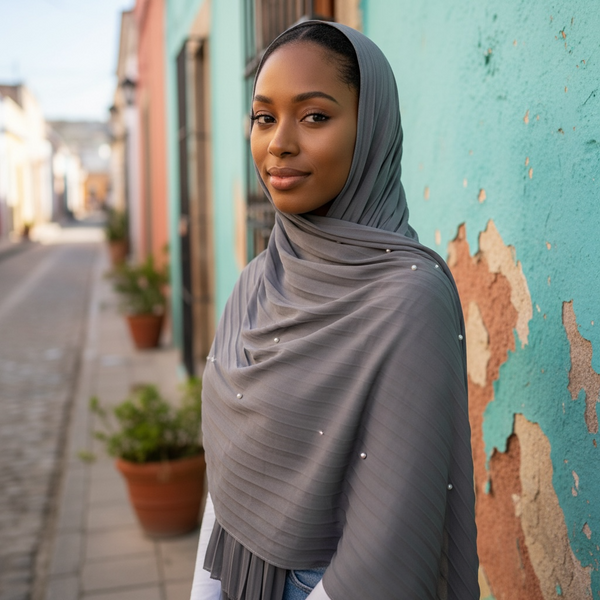 Maryam's Essential Lurex Pleated Chiffon Crinkle with Beads Hijab