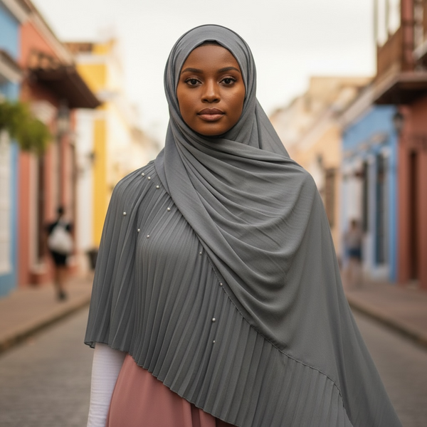 Maryam's Essential Lurex Pleated Chiffon Crinkle with Beads Hijab