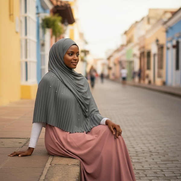 Maryam's Essential Lurex Pleated Chiffon Crinkle with Beads Hijab