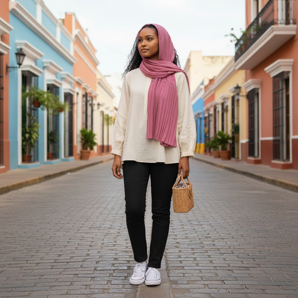 Maryam's Essential Premium Lurex Pleated Chiffon Crinkle with Beads Hijab