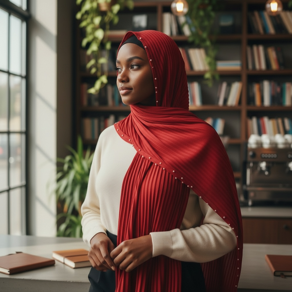 Maryam's Essential Premium Lurex Pleated Chiffon Crinkle with Beads Hijab