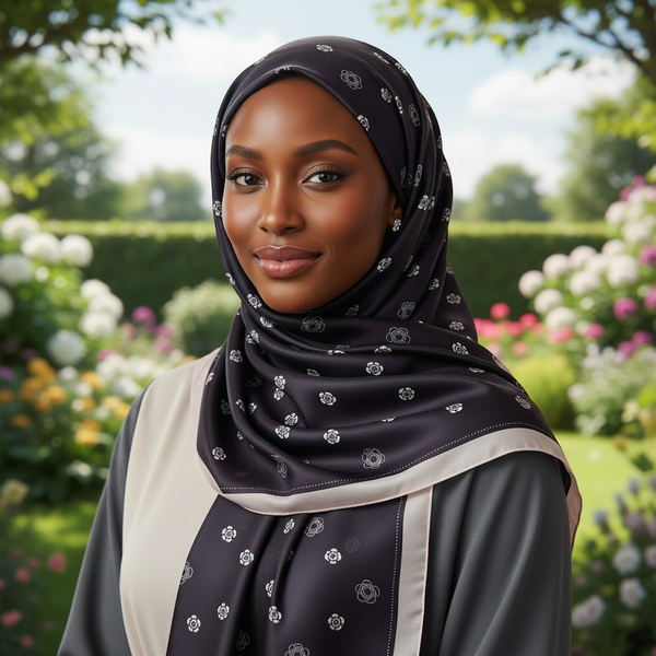 Maryam's Essential Luxury Floral Silk Satin Soft Floral Print Arab Shawl/Hijab