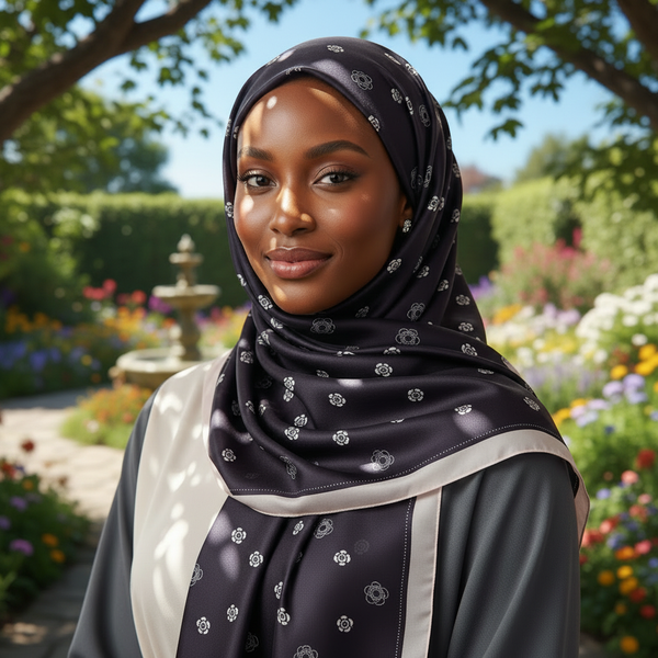 Maryam's Essential Luxury Floral Silk Satin Soft Floral Print Arab Shawl/Hijab
