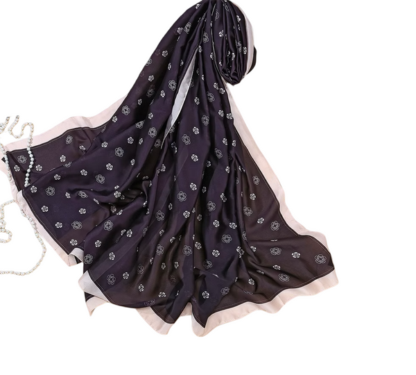 Maryam's Essential Luxury Floral Silk Satin Soft Floral Print Arab Shawl/Hijab