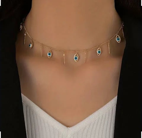 Maryam’s Essential Creative Oval Evil Eyes Tassels Pendant Necklace
