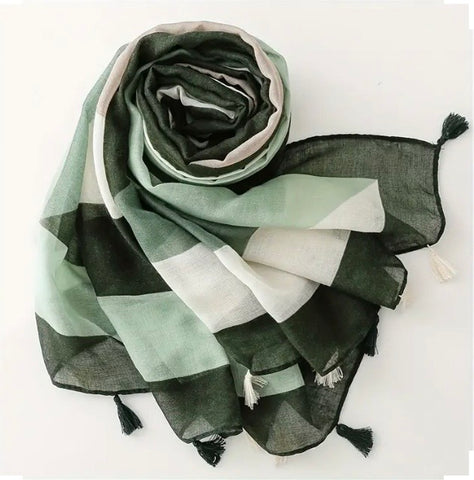 Maryam's Essential Colourblock Print Cotton Viscose Tassels Hijab