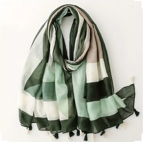 Maryam's Essential Colourblock Print Cotton Viscose Tassels Hijab