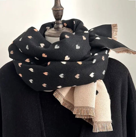 Maryam’s Essential Luxury Heart Print Cashmere Shawl Wrap Scarf