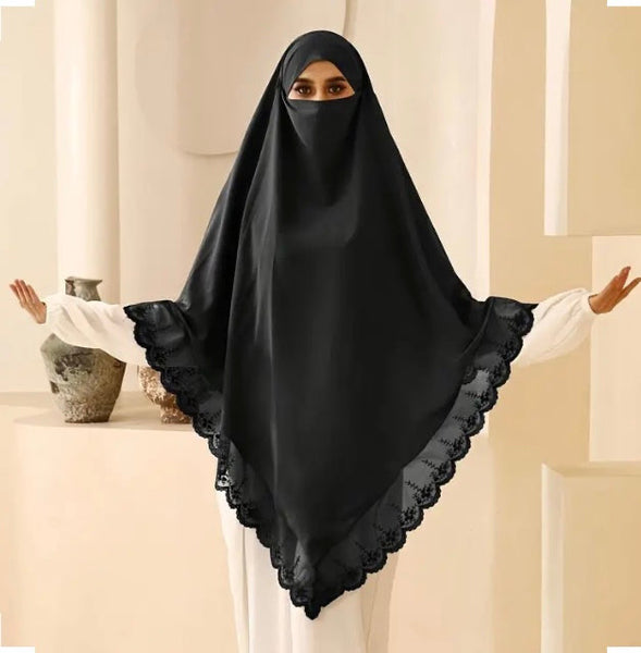 Maryam’s Essential Luxury Plain With Lace Trim Khimar Hijab