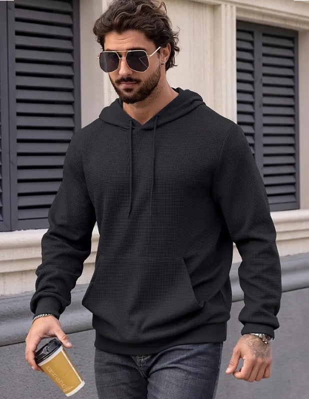 Maryam’s Essential Casual Waffle Knit Long Sleeves Pocket Drawstring Hoody