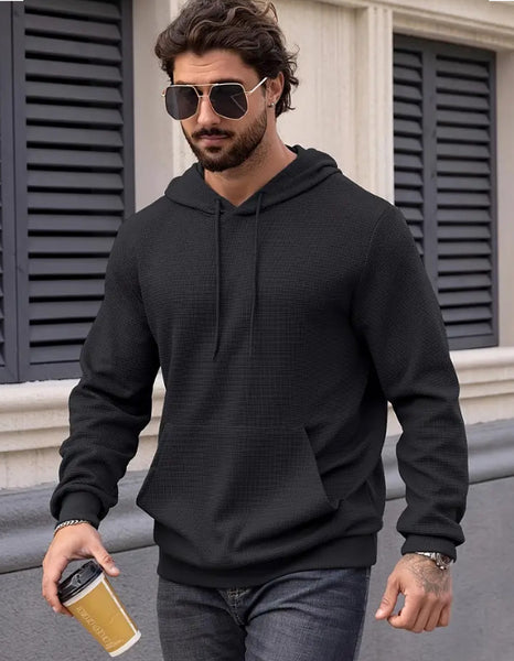 Maryam’s Essential Casual Waffle Knit Long Sleeves Pocket Drawstring Hoody