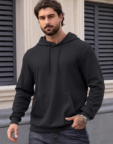 Maryam’s Essential Casual Waffle Knit Long Sleeves Pocket Drawstring Hoody