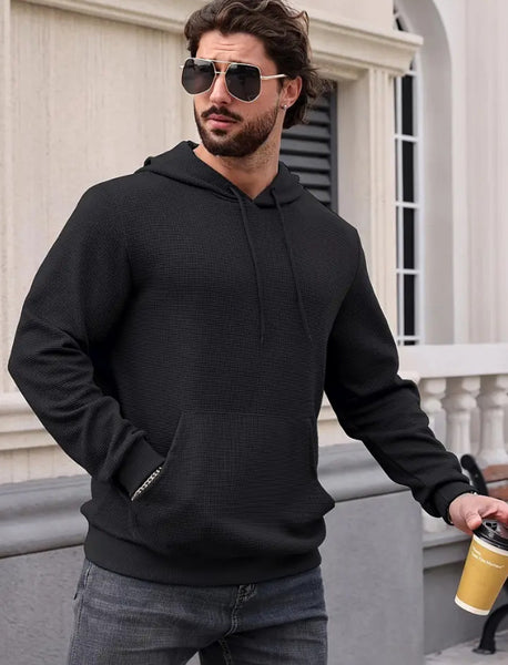 Maryam’s Essential Casual Waffle Knit Long Sleeves Pocket Drawstring Hoody