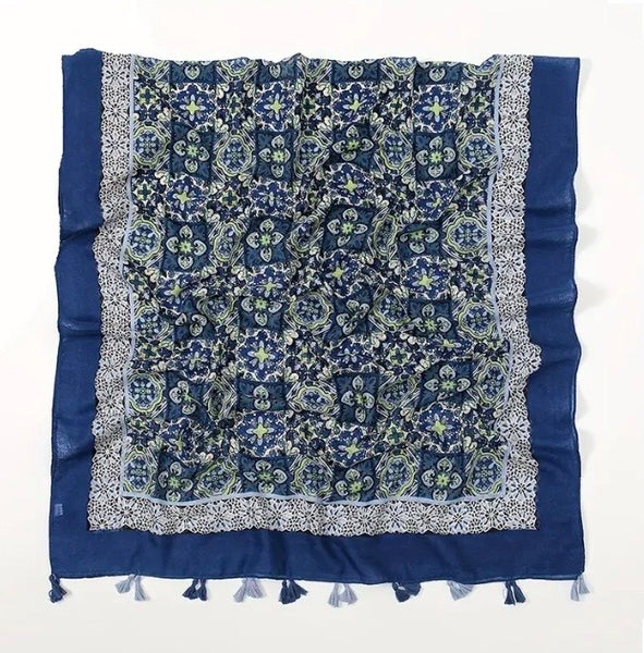 Maryam's Essential Luxury Printed Cotton Viscose Tassels Hijab