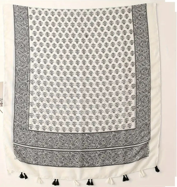 Maryam's Essential Printed Cotton Viscose Tassels Hijab