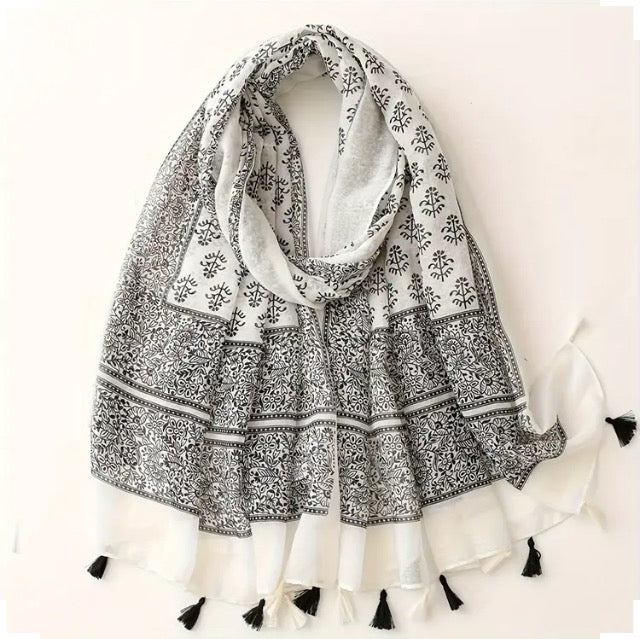 Maryam's Essential Printed Cotton Viscose Tassels Hijab