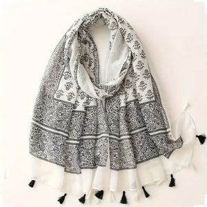 Maryam's Essential Printed Cotton Viscose Tassels Hijab