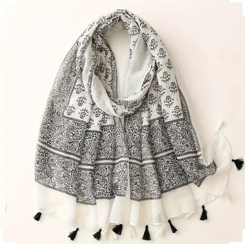 Maryam's Essential Printed Cotton Viscose Tassels Hijab