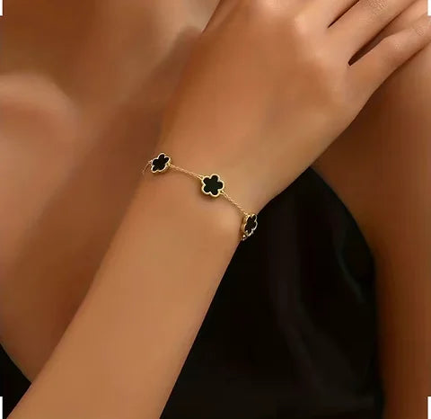 Maryam’s Essential black gold plated enamel clover Bracelet