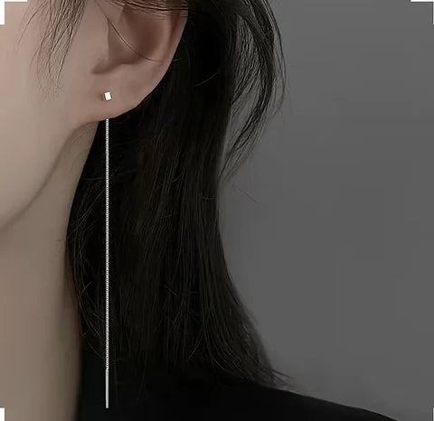 Maryam’s Essential 925 Sterling Silver Square Decir Wire Long Tassel Threader Earrings