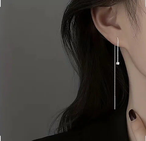 Maryam’s Essential 925 Sterling Silver Square Decir Wire Long Tassel Threader Earrings