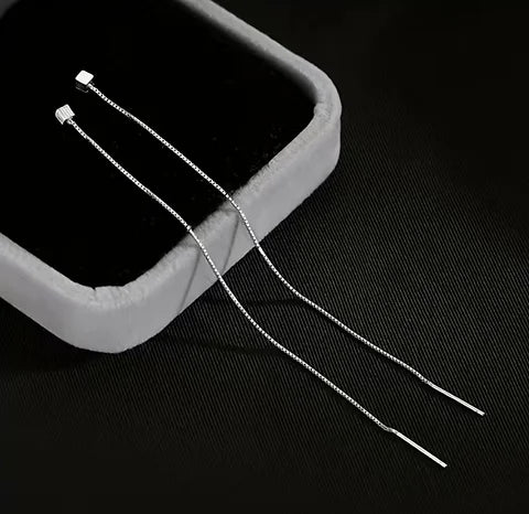 Maryam’s Essential 925 Sterling Silver Square Decir Wire Long Tassel Threader Earrings