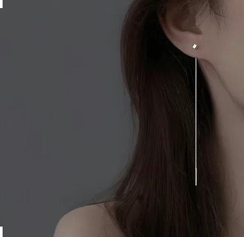 Maryam’s Essential 925 Sterling Silver Square Decir Wire Long Tassel Threader Earrings