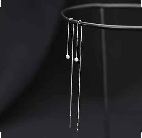 Maryam’s Essential 925 Sterling Silver Square Decir Wire Long Tassel Threader Earrings