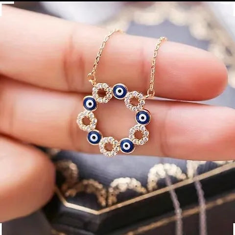 Maryam’s Essential Blue and White Circle Evil Eyes Pendant Necklace