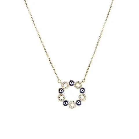 Maryam’s Essential Blue and White Circle Evil Eyes Pendant Necklace