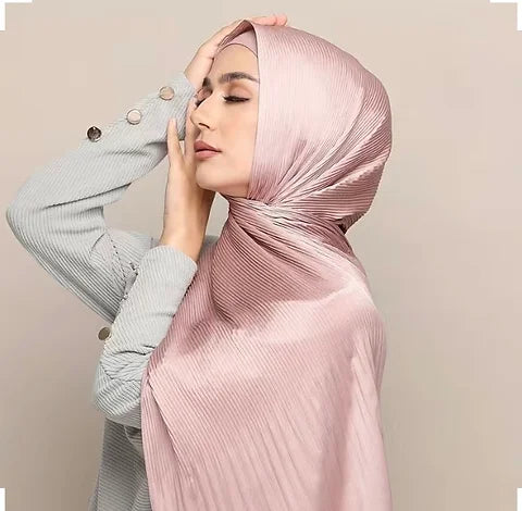 Maryam's Essential Plain Pleated Silk Satin Hijab