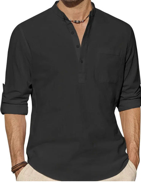 Maryam’s Essential Breathable Button Neck Long Sleeves Cotton Linen TopTank
