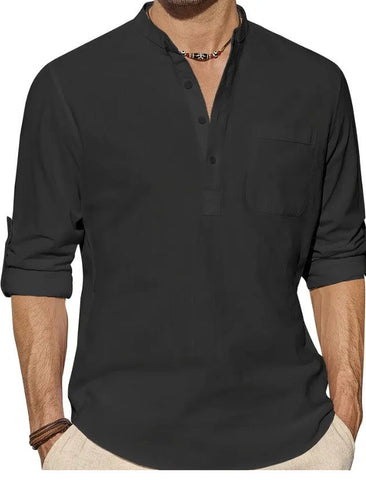 Maryam’s Essential Breathable Button Neck Long Sleeves Cotton Linen TopTank
