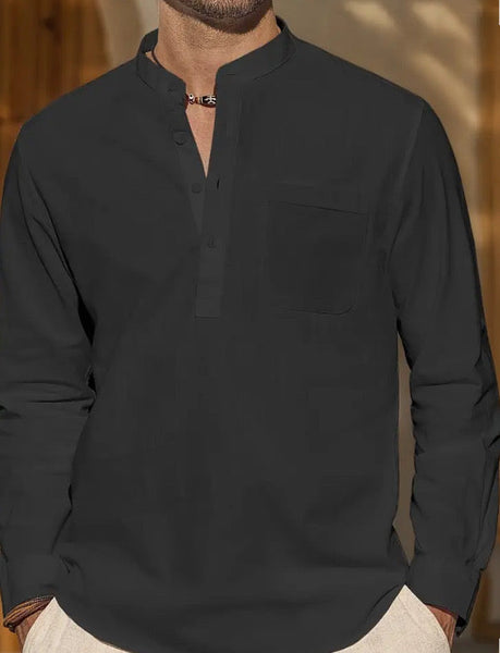 Maryam’s Essential Breathable Button Neck Long Sleeves Cotton Linen TopTank