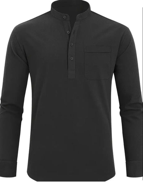 Maryam’s Essential Breathable Button Neck Long Sleeves Cotton Linen TopTank